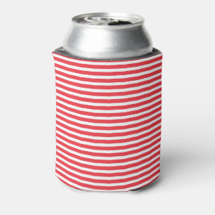 Candy Cane Red and White Simple Horizontal Striped Can Cooler