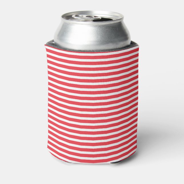 Candy Cane Red and White Simple Horizontal Striped Can Cooler (Can Back)