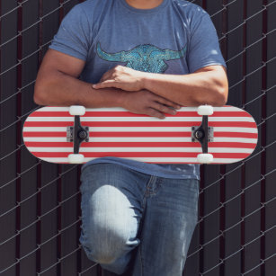 Candy Cane Red and White Simple Horizontal Striped Skateboard