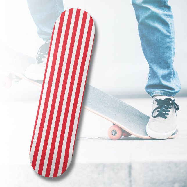 Candy Cane Red and White Simple Horizontal Striped Skateboard (Creator Uploaded)