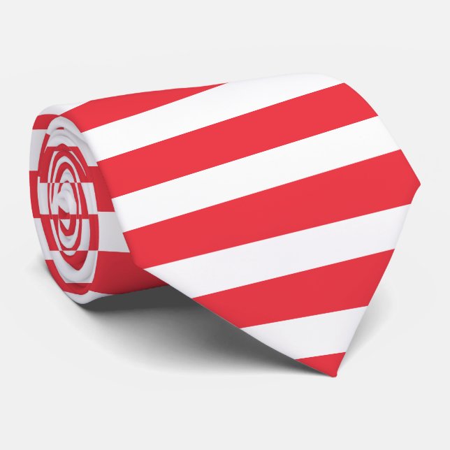 Candy Cane Red and White Simple Horizontal Striped Tie (Rolled)