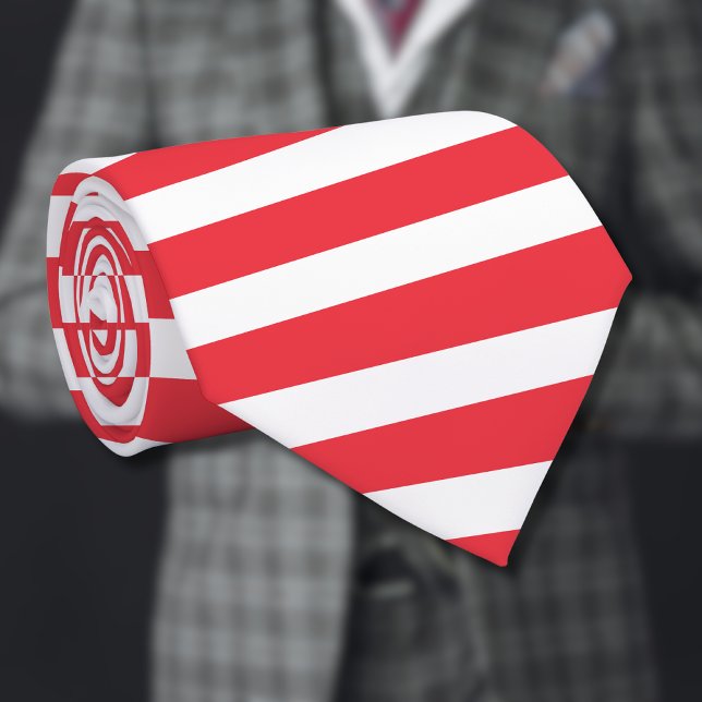 Candy Cane Red and White Simple Horizontal Striped Tie (Creator Uploaded)