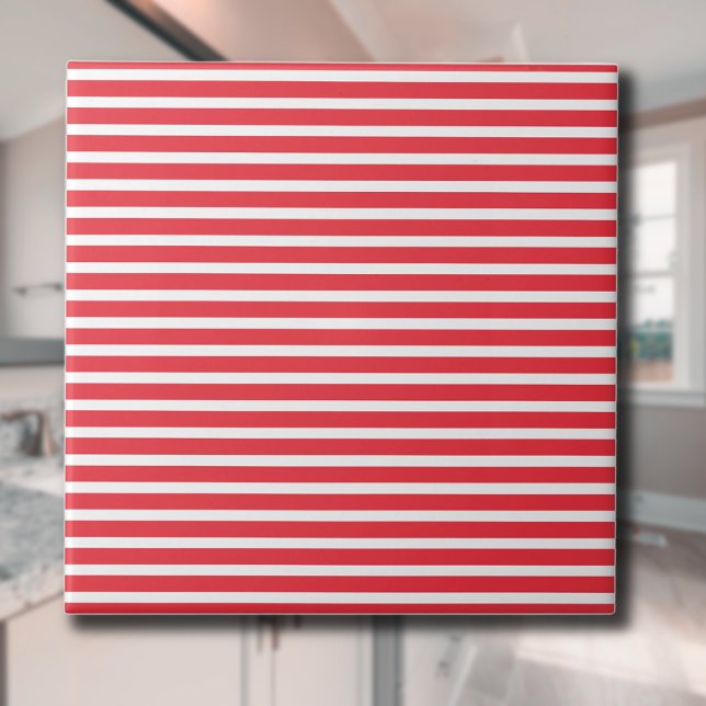 Candy Cane Red and White Simple Horizontal Striped Tile (Creator Uploaded)