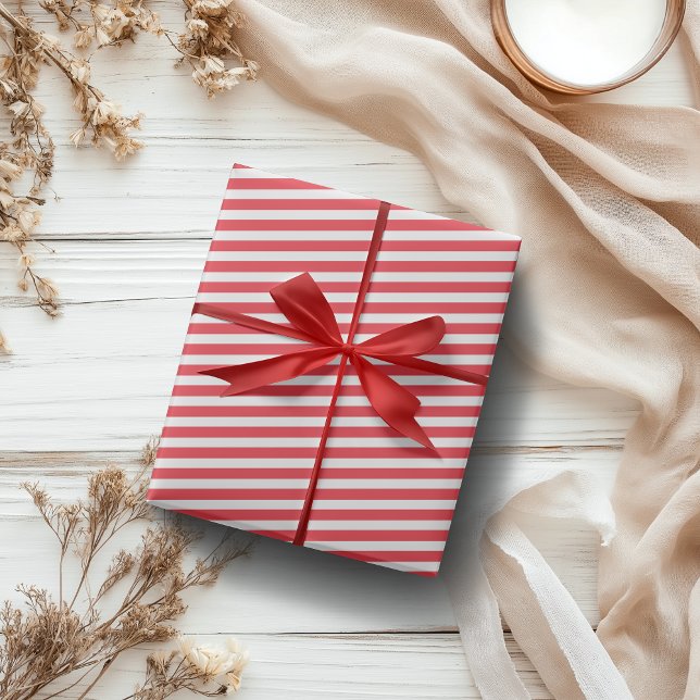 Candy Cane Red and White Simple Horizontal Striped Wrapping Paper (Creator Uploaded)