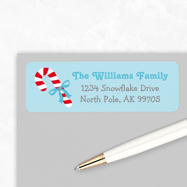 Candy Cane Red Aqua Blue Holiday Return Address (Creator Uploaded)