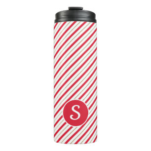 Candy Cane Red Faux Gold Stripes Monogram Letter Thermal Tumbler