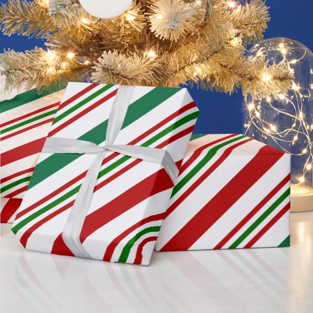 Candy Cane Red, Green and White Stripes  Wrapping Wrapping Paper (Holidays)
