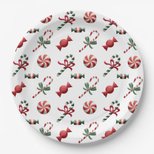 Candy Cane Red Green Christmas Holiday Paper Plate