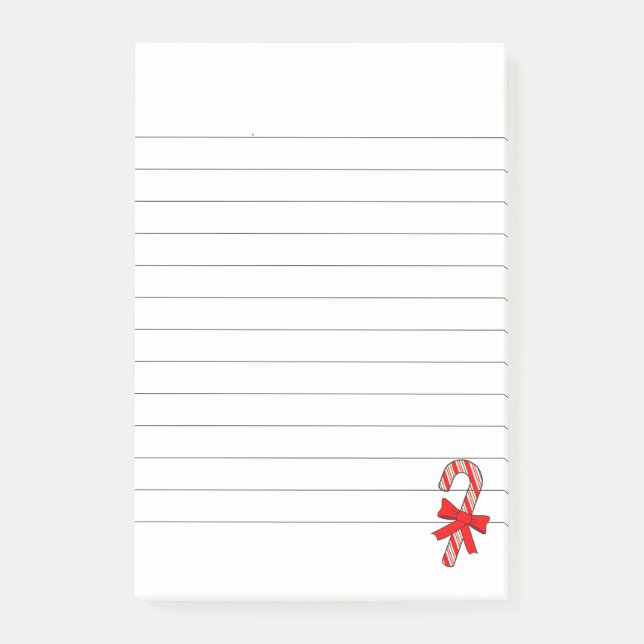 Candy Cane Red Ribbon Christmas Lined Post-it Notes (Front)