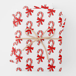 Candy Cane Red Ribbons Drawings Christimas Wrapping Paper Sheet