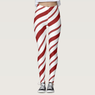 Candy Cane Red Striped Christmas Peppermint Leggings