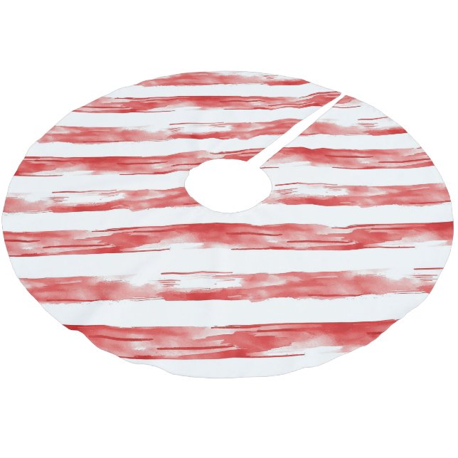 Candy Cane Red Stripes Christmas Brushed Polyester Tree Skirt (Angled)