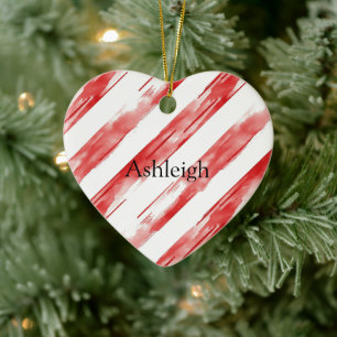 Candy Cane Red Stripes Christmas Ceramic Tree Decoration