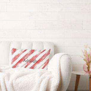 Candy Cane Red Stripes Christmas Lumbar Cushion