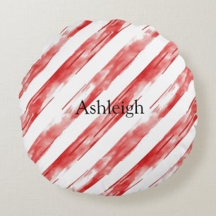 Candy Cane Red Stripes Christmas Round Cushion