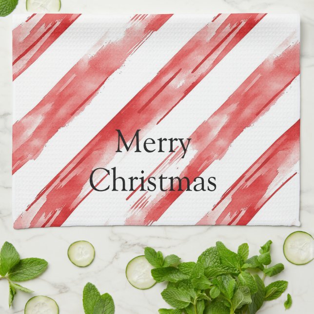 Candy Cane Red Stripes Christmas Tea Towel (Folded)