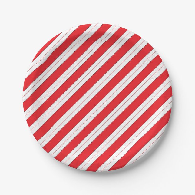 Candy Cane Red Stripes Paper Plate (Front)
