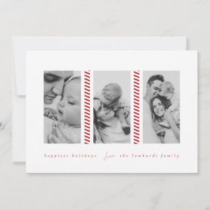 Candy Cane Red Three Photo Holiday Card