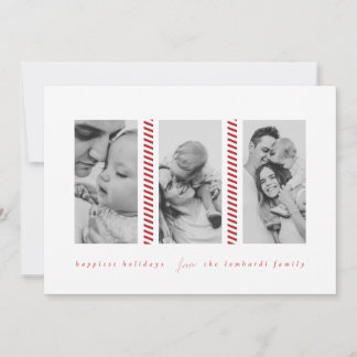 Candy Cane Red Three Photo Holiday Card