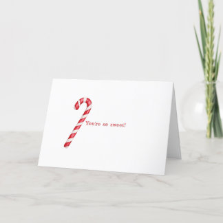 Candy cane red white stripes on pink watercolor  thank you card