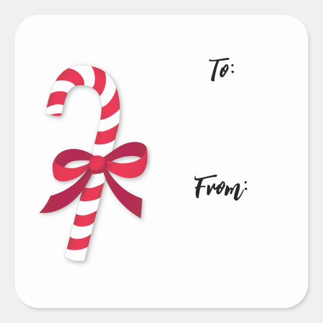 Candy Cane Ribbon Classic Illustration Square Sticker (Front)