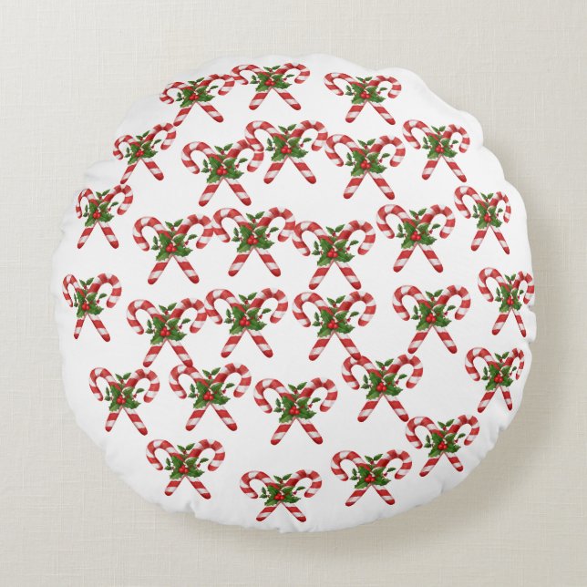 Candy Cane Round Pillow Christmas (Front)