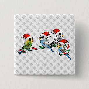 Candy Cane Santa Budgies 15 Cm Square Badge