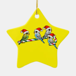 Candy Cane Santa Budgies Ceramic Tree Decoration