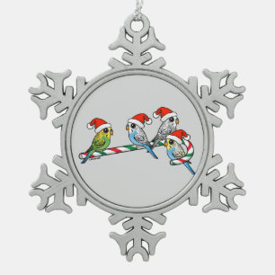 Candy Cane Santa Budgies Snowflake Pewter Christmas Ornament