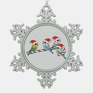 Candy Cane Santa Budgies Snowflake Pewter Christmas Ornament