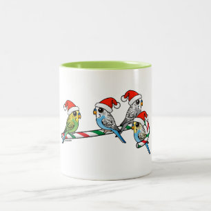 Candy Cane Santa Budgies Two-Tone Coffee Mug
