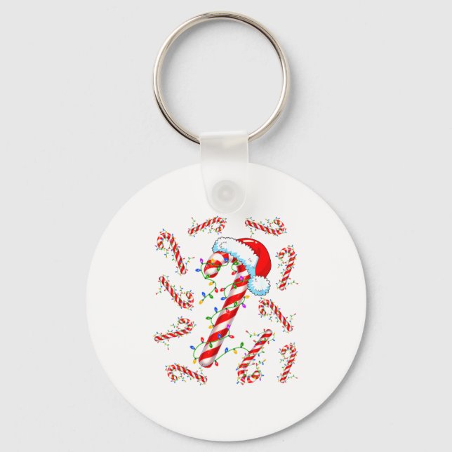 Candy Cane Santa Christmas Red And White Funny Xma Key Ring (Front)