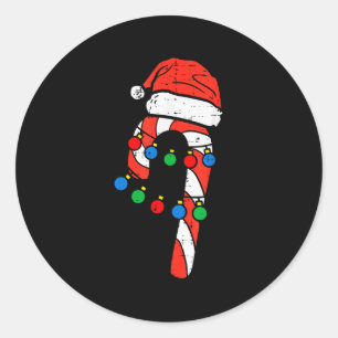 Candy Cane Santa Hat Christmas Lights Xmas Men Wom Classic Round Sticker