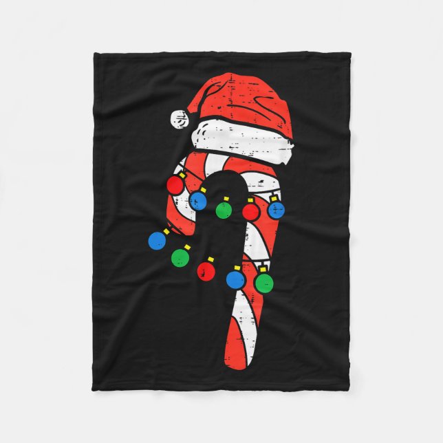 Candy Cane Santa Hat Christmas Lights Xmas Men Wom Fleece Blanket (Front)