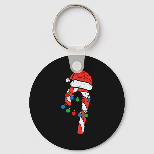 Candy Cane Santa Hat Christmas Lights Xmas Men Wom Key Ring (Front)