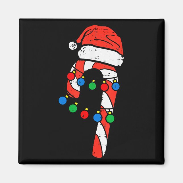 Candy Cane Santa Hat Christmas Lights Xmas Men Wom Magnet (Front)