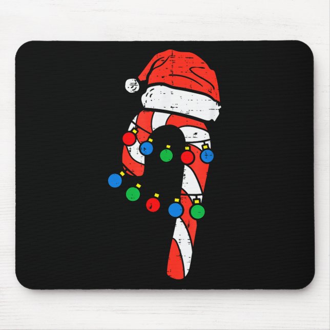 Candy Cane Santa Hat Christmas Lights Xmas Men Wom Mouse Mat (Front)
