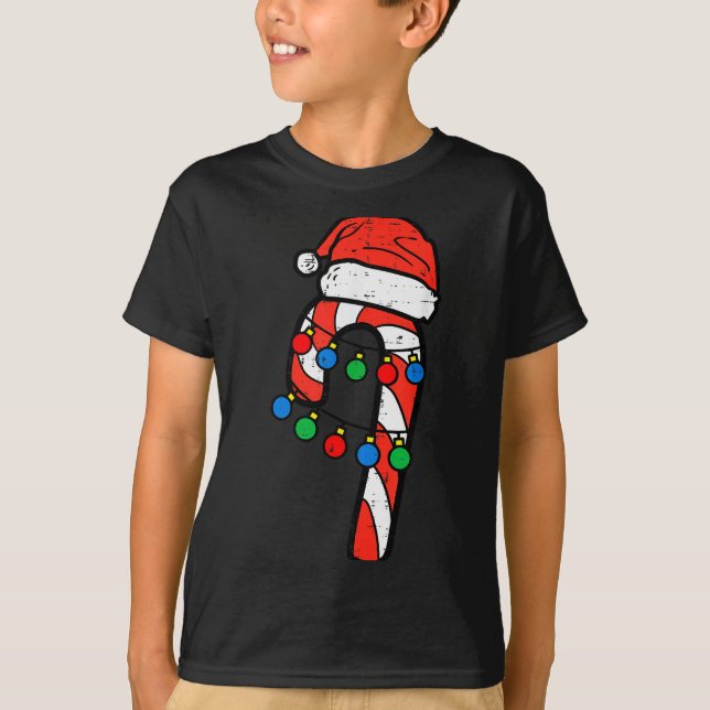 Candy Cane Santa Hat Christmas Lights Xmas Men Wom T-Shirt (Front)