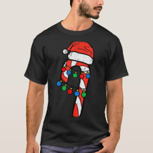 Candy Cane Santa Hat Christmas Lights Xmas Men Wom T-Shirt