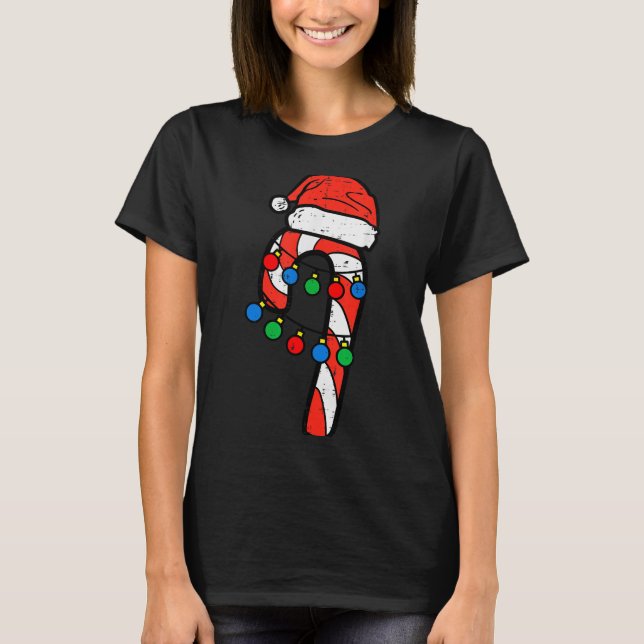 Candy Cane Santa Hat Christmas Lights Xmas Men Wom T-Shirt (Front)