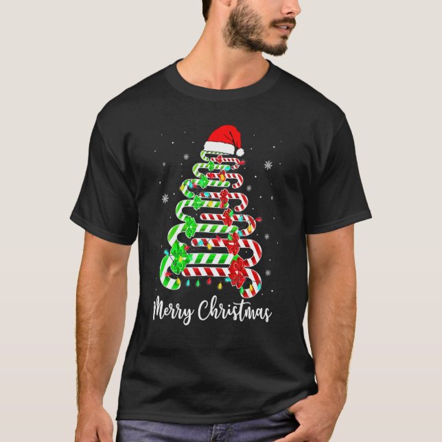 Candy Cane Santa Hat  Xmas Tree Merry Christmas Y' T-Shirt (Front)