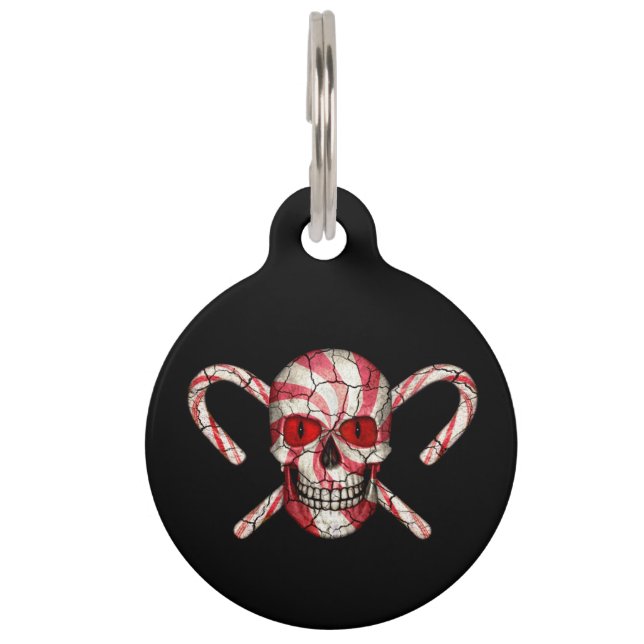 Candy Cane Skull Pet Dog ID Tag (Front)