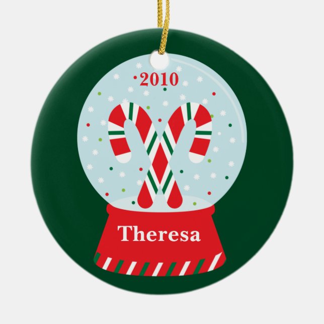 Candy Cane Snowglobe Christmas Ornament (Front)