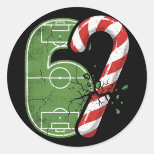 Candy Cane Soccer Field 67 Cracked Funny Christmas Classic Round Sticker