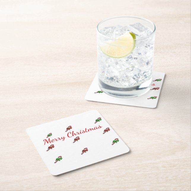 Candy Cane  Square Paper Coaster (Insitu)