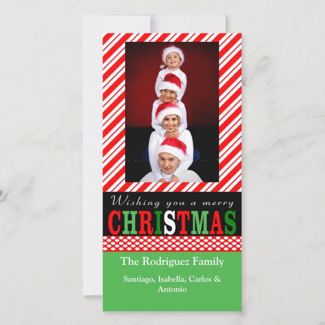 Candy Cane Stripe Christmas Photo Card (Front)