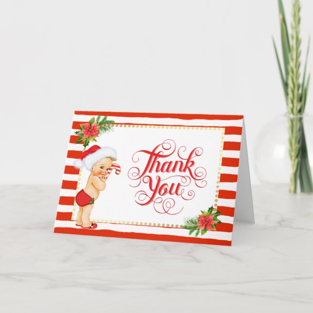 Candy Cane Stripe Christmas Thank You Card (Front)