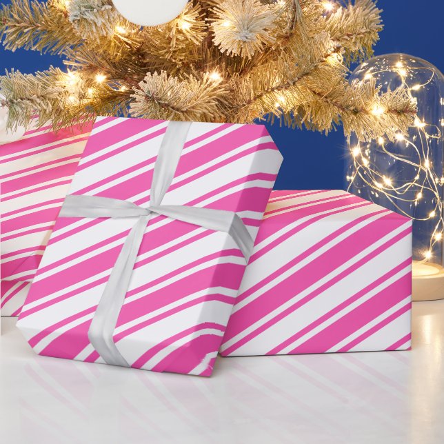 Candy Cane Stripe Colourful Pink Christmas Wrapping Paper (Holidays)