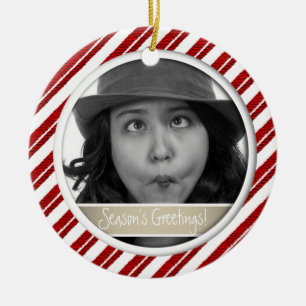 Candy Cane Stripe Framed Holiday Photo Ornament
