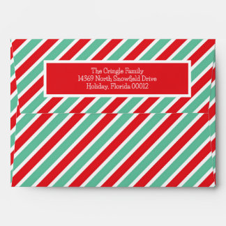 Candy Cane Stripe Green & Red Christmas Holiday Envelope